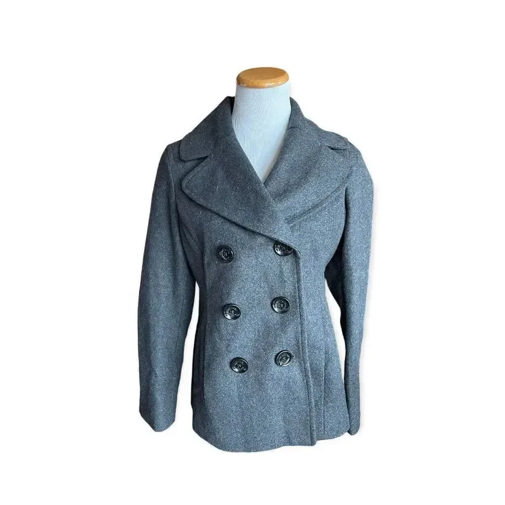 Womens Michael Kors Charcoal Chic Wool Peacoat Wintet Pea Coat Jacket - Sz M